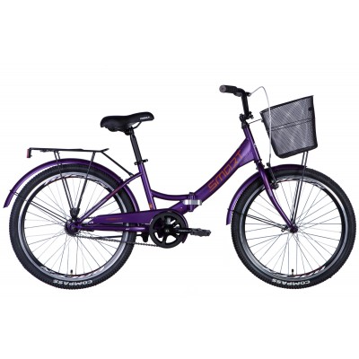 Велосипед ST 24' Formula SMART тормозная рама- ' с багажником задн St с корзиной Pl с крылом St 2024 (фиолетовый (м))