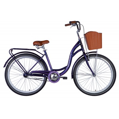 Велосипед ST 26' Dorozhnik AQUAMARINE тормозная рама- ' с багажником задн St с корзиной Pl с крылом St 2024 (темно-фиолетовый)
