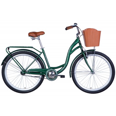 Велосипед ST 26' Dorozhnik AQUAMARINE тормозная рама- ' с багажником задн St с корзиной Pl с крылом St 2024 (зеленый)
